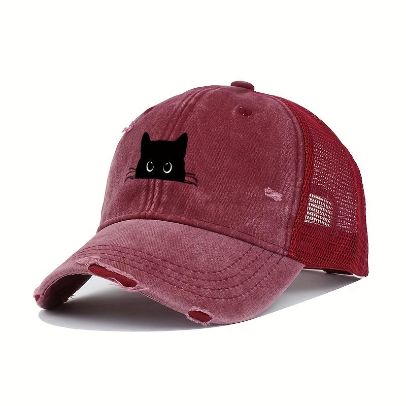 Casual Black Cat Printed Baseball Cap for Truck Drivers, Breathable, Lightweight,versatile,retro Vintage Vintage Duck Tongue Cap