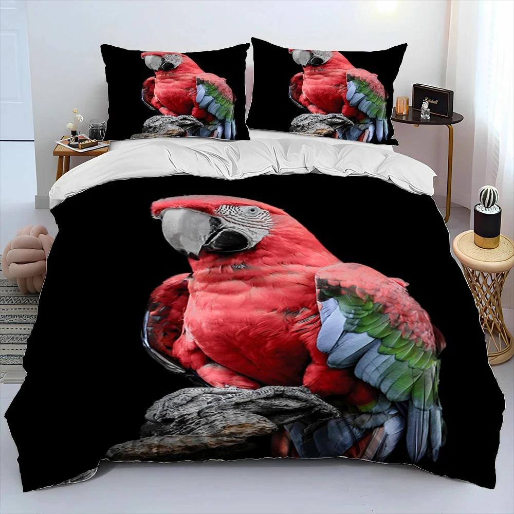 Colorful Parrot Macaws Birds Comforter Bedding Set,Duvet Cover Bed Set Quilt Cover Pillowcase,King Queen Size Bedding Set Adult