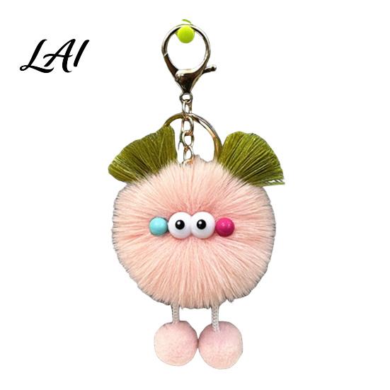 Cartoon Ball Keychain Plush Keychain Fluffy Pompom with Metal Clasp Girls Backpack Charms Backpacks Handbags Keys Decorative Pendant for Men