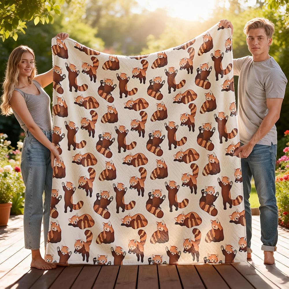 1pc Cozy Red Panda Flannel Blanket for Animal Lovers Home Decor Holiday Throw for Friends Family
