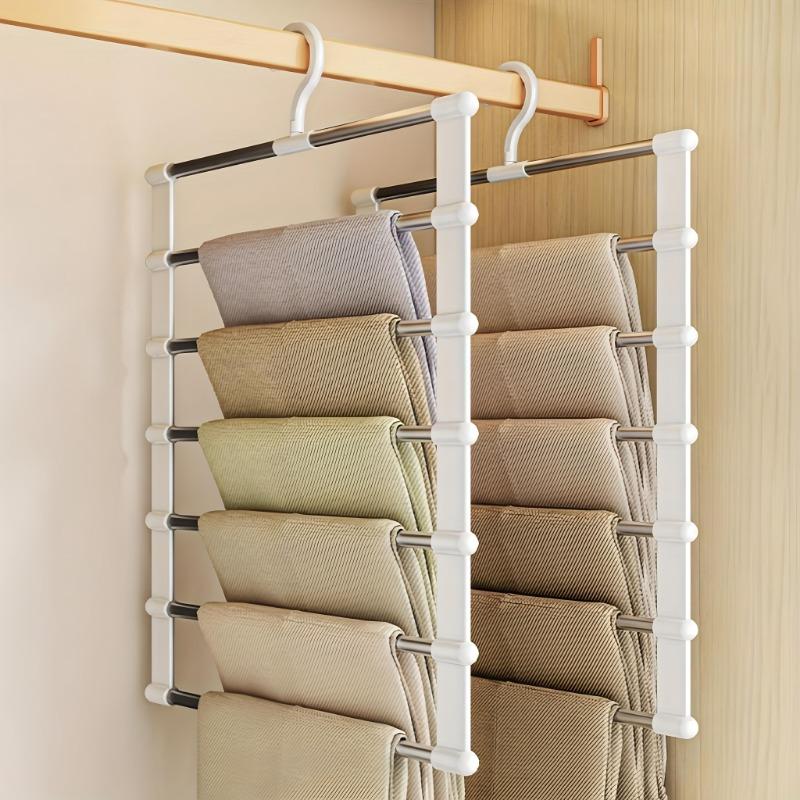 1PC Stainless Steel Foldable Pants Hangers - Space Saving, Closet Organizers for Jeans, Leggings, Trousers, Slacks, Durable Metal Construction