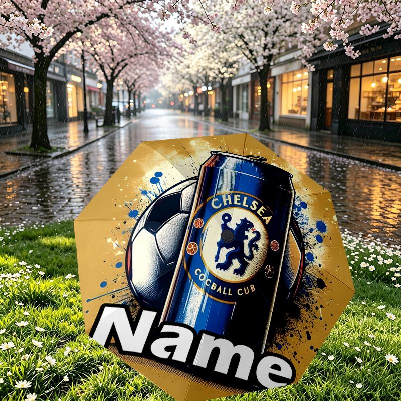 Custom Name Personalized football club F.C Print Umbrella, Auto Open Close, 8‑Rib Sturdy Frame, Commute Camping Hiking Use, Birthday Gift