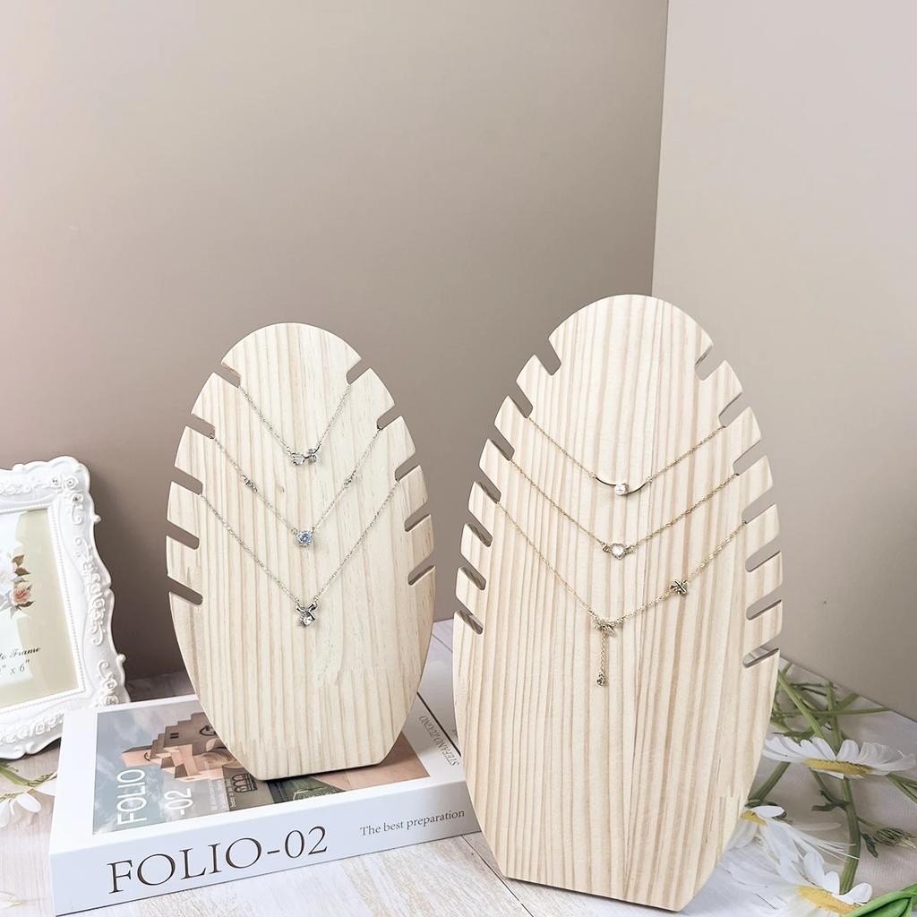 1pc Wooden Jewelry Display Holder Stand  Leaf Shape Chain Organizer Adjustable Length Necklace Bracelet Easel With Jewelry Show