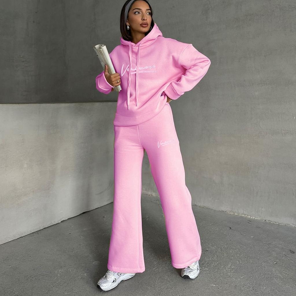 ins autumn and winter new loose hooded lazy style letter printing trend fashion set two-piece sweater set