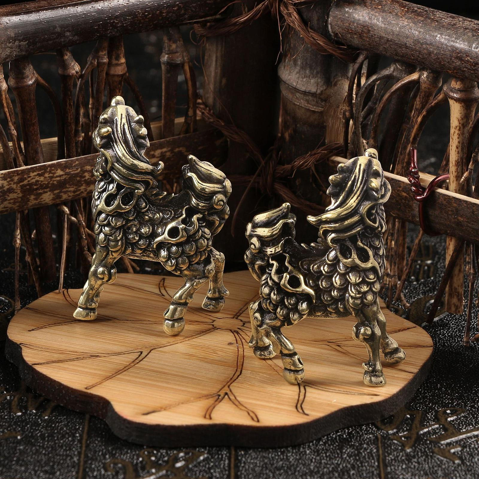 

2x Статуэтка Фэн-шуй Латунь Фигурка Процветания Коллекция Настольный Центральный Элемент Китайский Мифический для