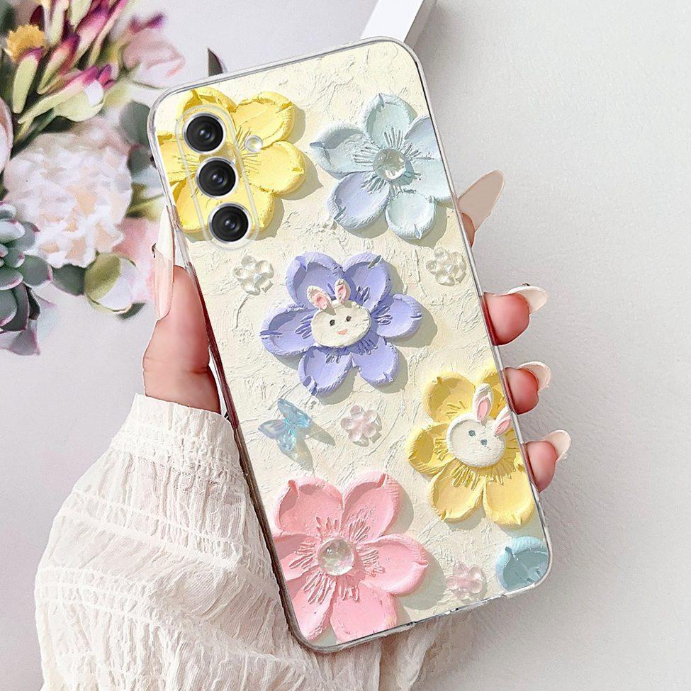For Samsung A04s Case SM-A047M Clear Aesthetic Cute Cat Fashion Flowers Painted Back Cover For Samsung Galaxy A04s Phone Case