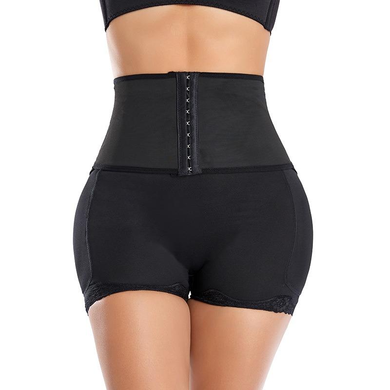 

High Waist Tummy Control Shapewear Shorts With Butt Lifter And Lace Trim S чорний