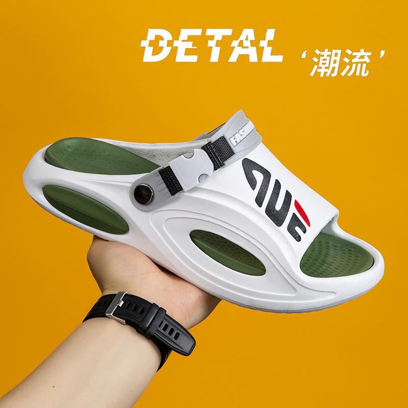 

Men s sandals summer new fashion trend outer wear dual-purpose one-word drag soft-soled sports beach shoes 44~ 45 upgrade shit feeling
