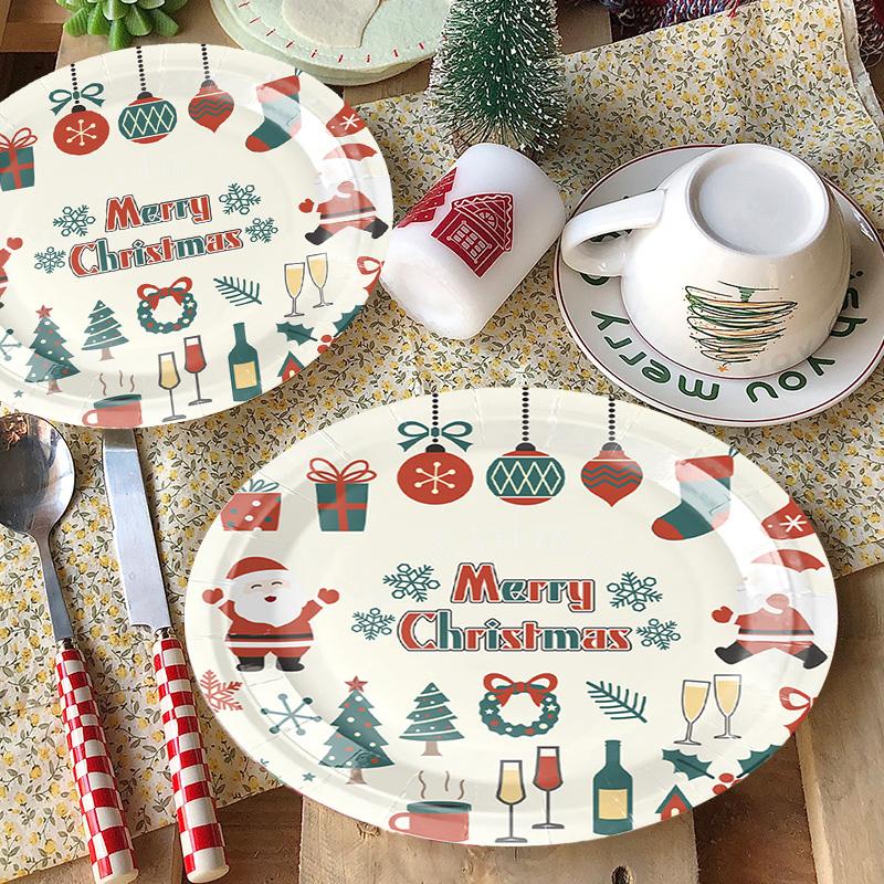 2025 Christmas Party Disposable Tableware Santa Claus Pattern Paper Plates Cups Christmas Tree Napkin Merry Christmas Supplies