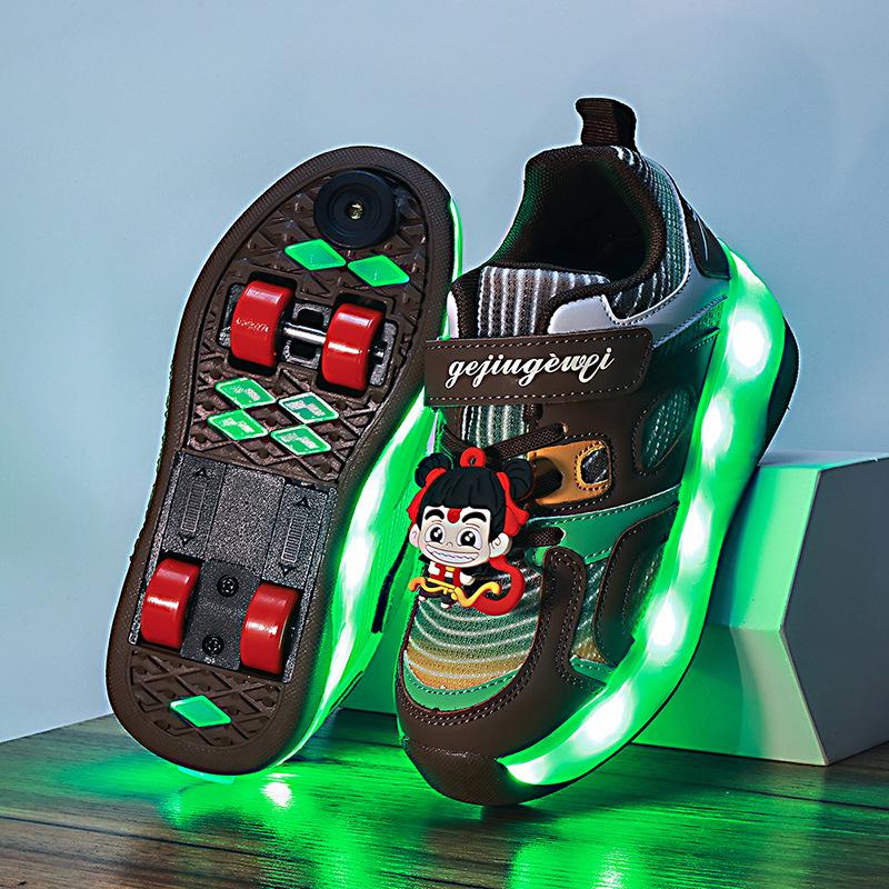 Cartoon Children'S Runaway Shoes Invisible Four-Wheel Retractable With Brakes Girls Automatic Skating Wheel Princess Pulley Shoes