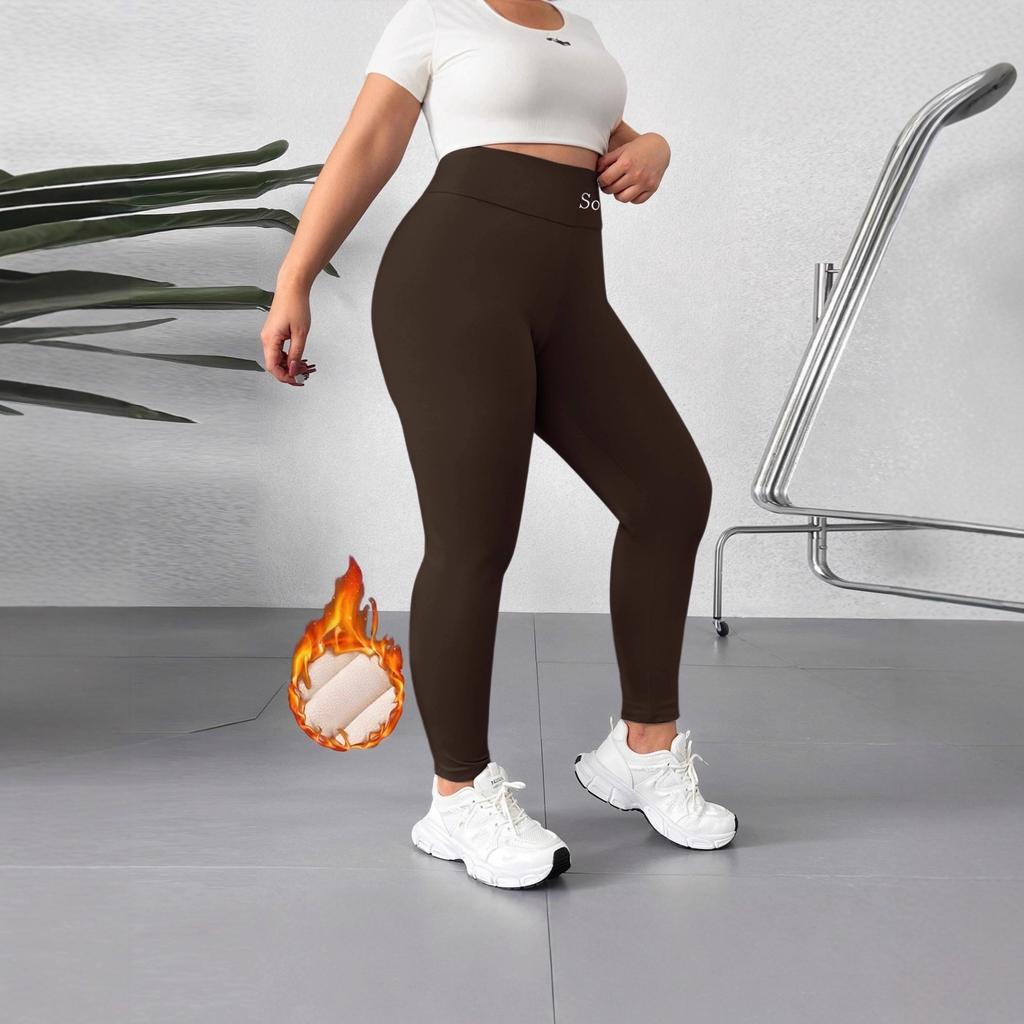 Women's High Waist Embroidered Thermal Fleece Lined Leggings Winter Warm High Stretch Skinny Yoga Pants