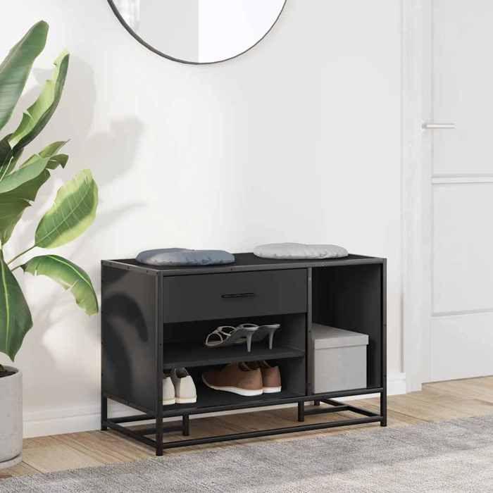 VidaXL Shoe Bench Black 80x40x53.5 Cm Engineered Wood and Metal, Bench, Hallway Bench, Hallway Seat, Bench 849224