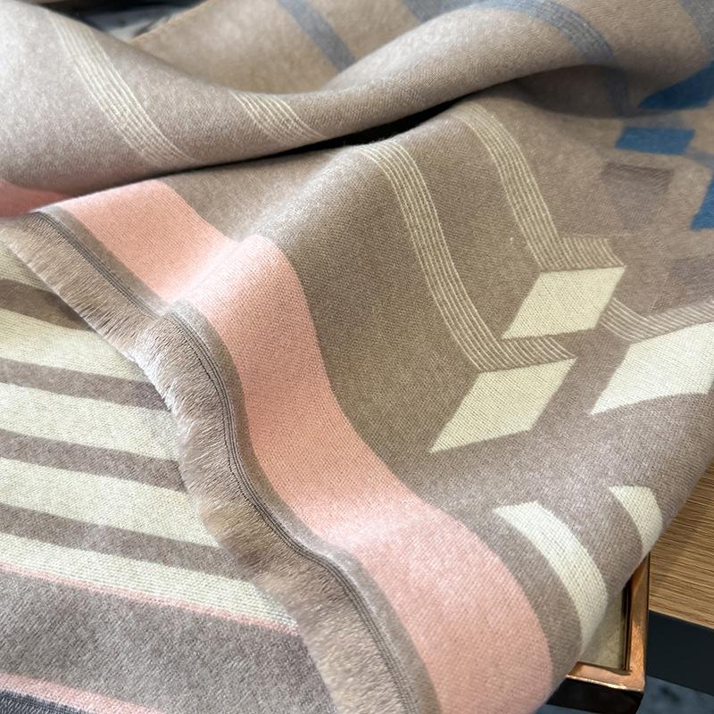 Autumn And Winter Versatile Plaid Double-Sided Warm Imitation Cashmere Scarf Women'S Air Conditioner Shawl With Imitation Cashmere Scarf