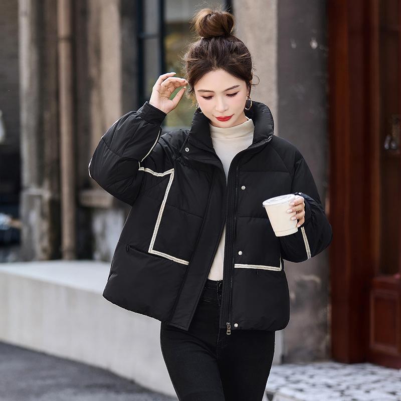 2025 winter new cotton jacket stand-up collar short versatile Korean loose padded jacket women's padded jacket foreign slimming jacket