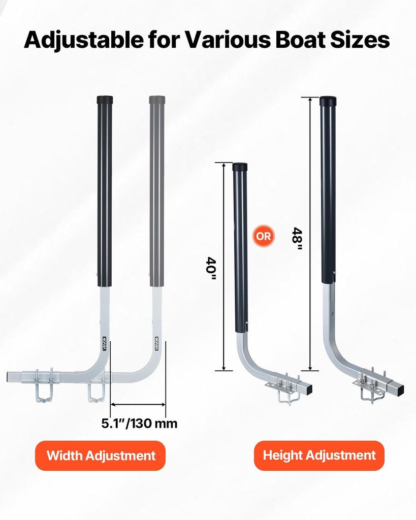 Boat Trailer Guides, 1016 Mm/1219 Mm Height Guide Poles, 2PCS High-Hardness Steel Trailer Guide-Ons, Adjustable Guide Poles with PVC Pipes, for Ski