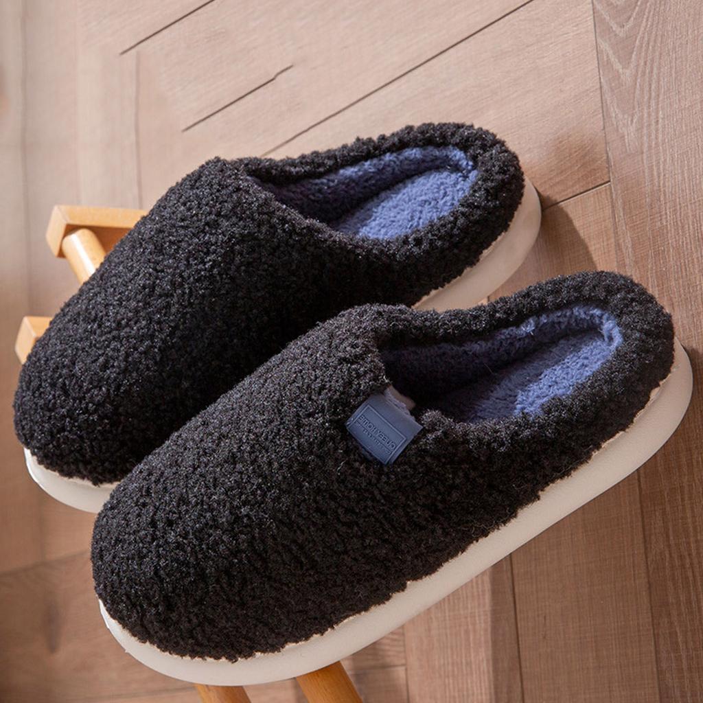 Unisex Couple Warm Fleece Lined Home Slippers Fashionable Casual Plush Closed Toe Open Heel Slippers Women Slippers Memory Foam