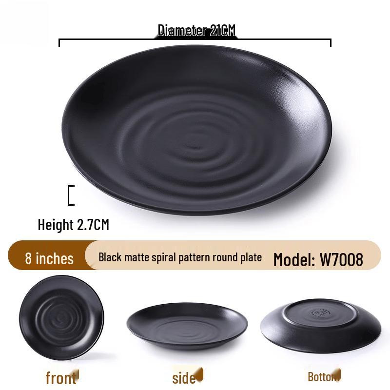 Black Spiral Melamine Dinner Plates (10-piece Set)