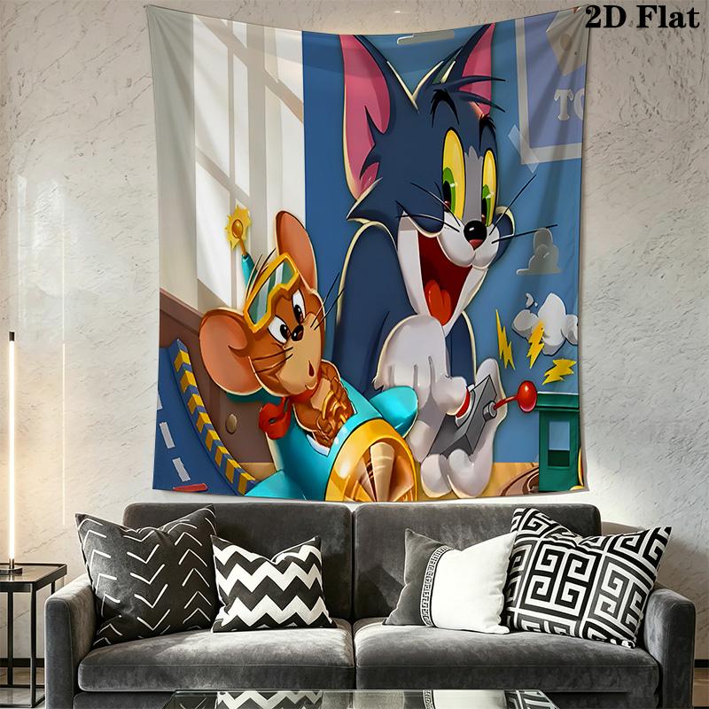 Tom Jerry Whimsical Adventure Tapestry Wallmounted Background Cloth Atmospheric Background Cloth Wall Decoration Background Wall Hanging Cloth