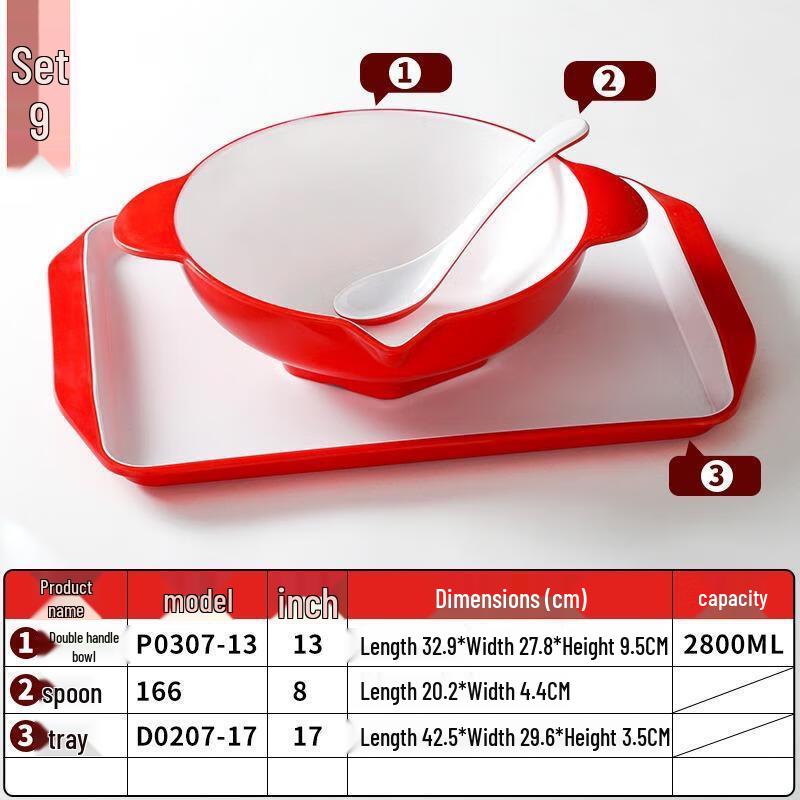 Shengjia Melamine Red & White Fast Food Tray Set