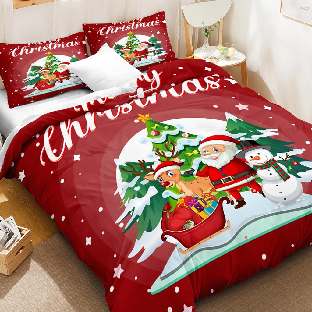 3Pcs Multicolor Duvet Cover Bedding Night Comforter Cover Christmas Pattern Bed Collections Soft Polyester Fibre Comforter Collections