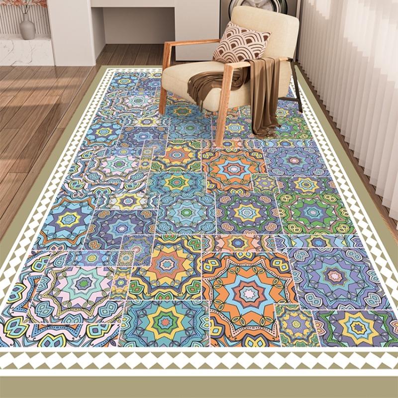 Colorful Plaid Balcony PVC Leather Anti-slip Floor Mat Kitchen Foot Mats Oil-proof Dirt-resistant Carpet Easy Clean Rug Tapis