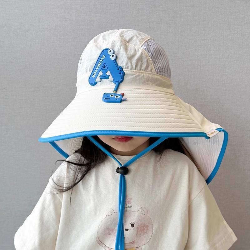 Kids Wide Brim Sun Hat Solar Rechargeable Fan Neck Flap Uv Protection For Summer Beach Activities
