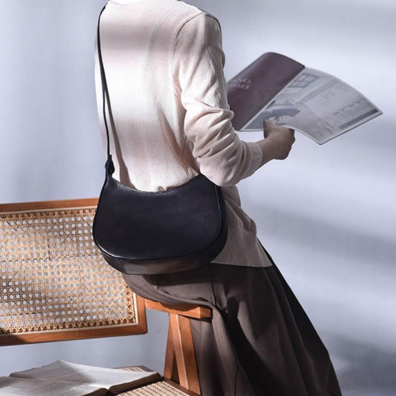 Johnature Vintage ručně vyráběná taška na sedlo z pravé kůže Módní taška do podpaží Univerzální dámské kabelky přes rameno a crossbody