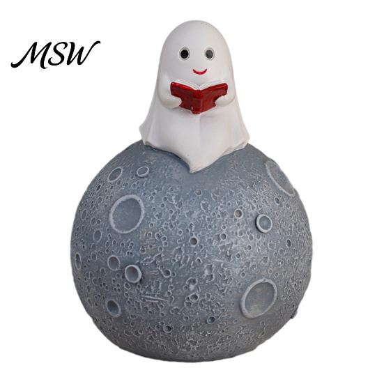 Unique Holiday Gift Cute Ghost Reading Book Ornament, Luminous Resin Figurine, Handmade Craft Night Light for Halloween Home Desktop Decoration