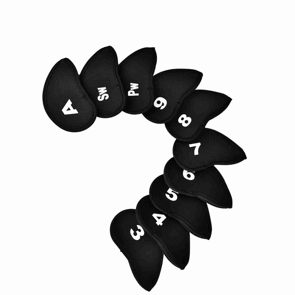10Pcs Neoprene Iron Cue Head Cover with Number Letter(Black)