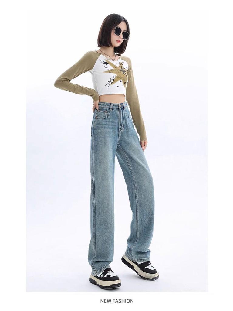Women's Fleece-Lined High-Waisted Wide-Leg Slimming Jeans - Autumn/Winter 2024