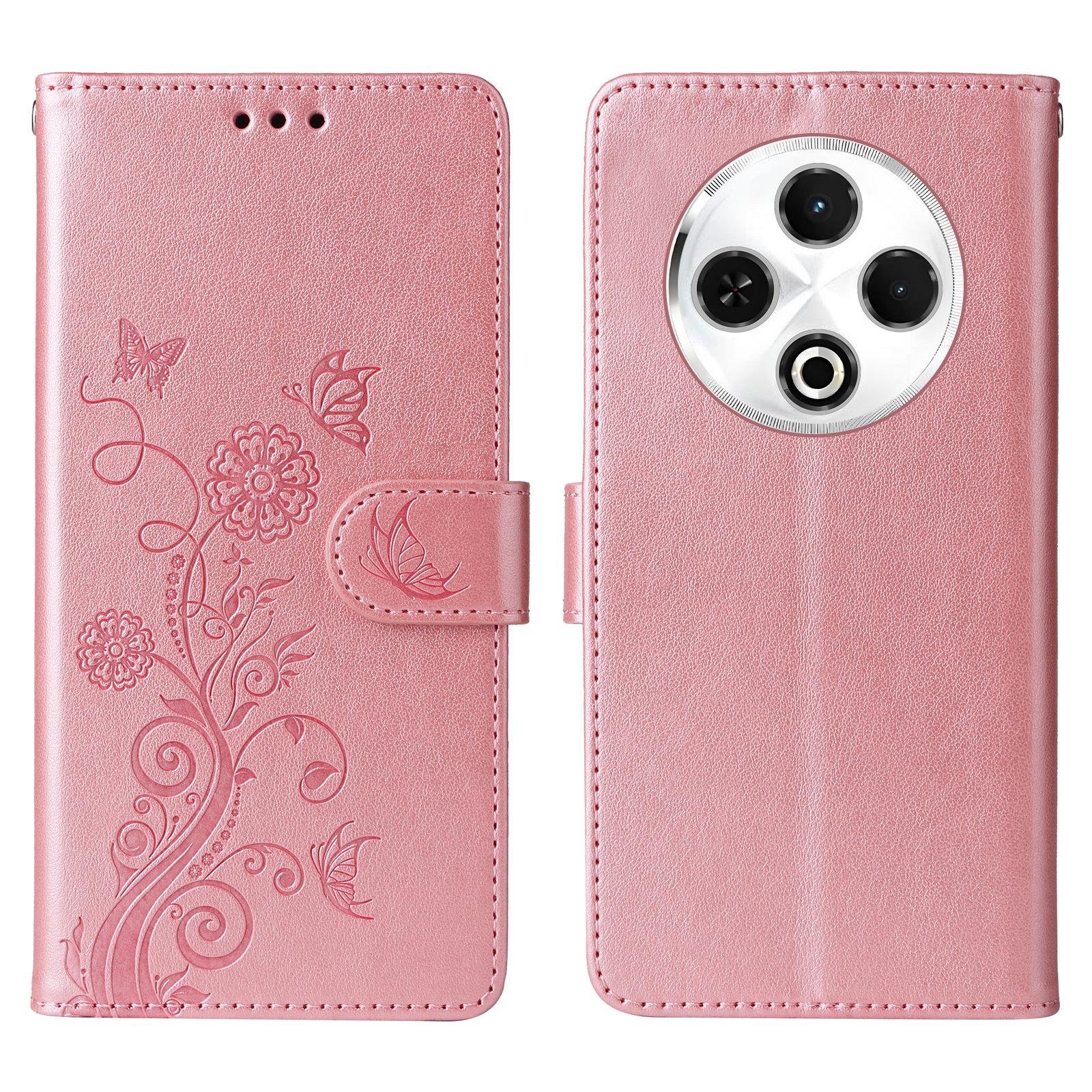 

For TECNO Spark 30 4G Leather Case Butterfly Floral Imprint Wallet Stand Cover Pink