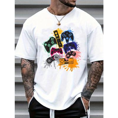 Herren Sommer Spielkonsole Bedrucktes Rundhals Kurzarm Freizeit T-Shirt