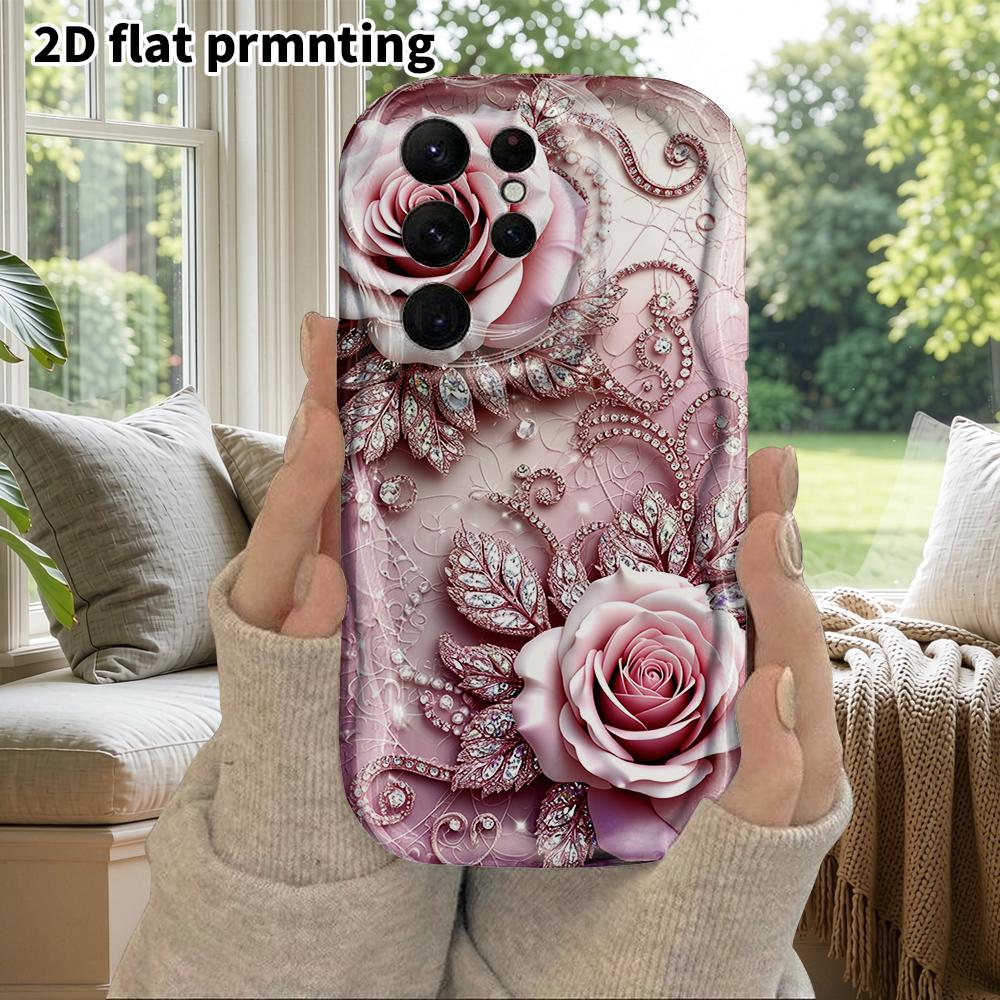 Phone Case: 2D Flat Samsung Galaxy A34 A35 M05 M06 S20 S22 S21 FE Plus 5G Protective Case, Couples Style, Pink Rose, Christmas and Halloween Gift
