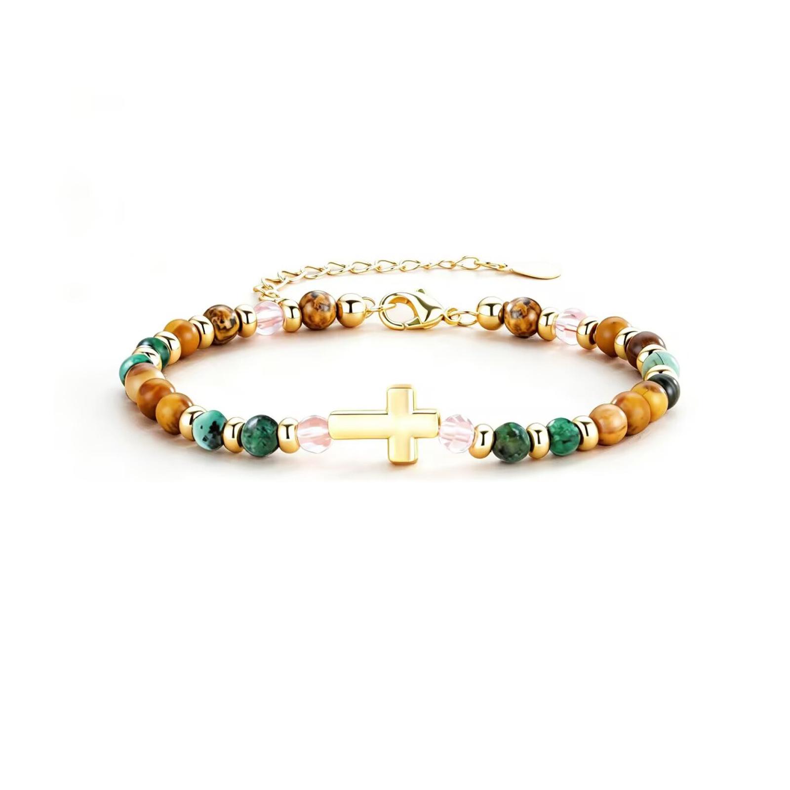 

New 4mm Beaded Stainless Steel Cross Lobster Clasp Adjustable Ladies Bracelet 9