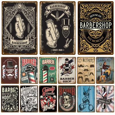 Barber Shop Tin επιγραφή Αφίσα Vintage τοίχου Μεταλλική πινακίδα Διακοσμητική Πλάκα Τοίχου Πλάκα Κουζίνας Μεταλλική Vintage Διακόσμηση Αξεσουάρ