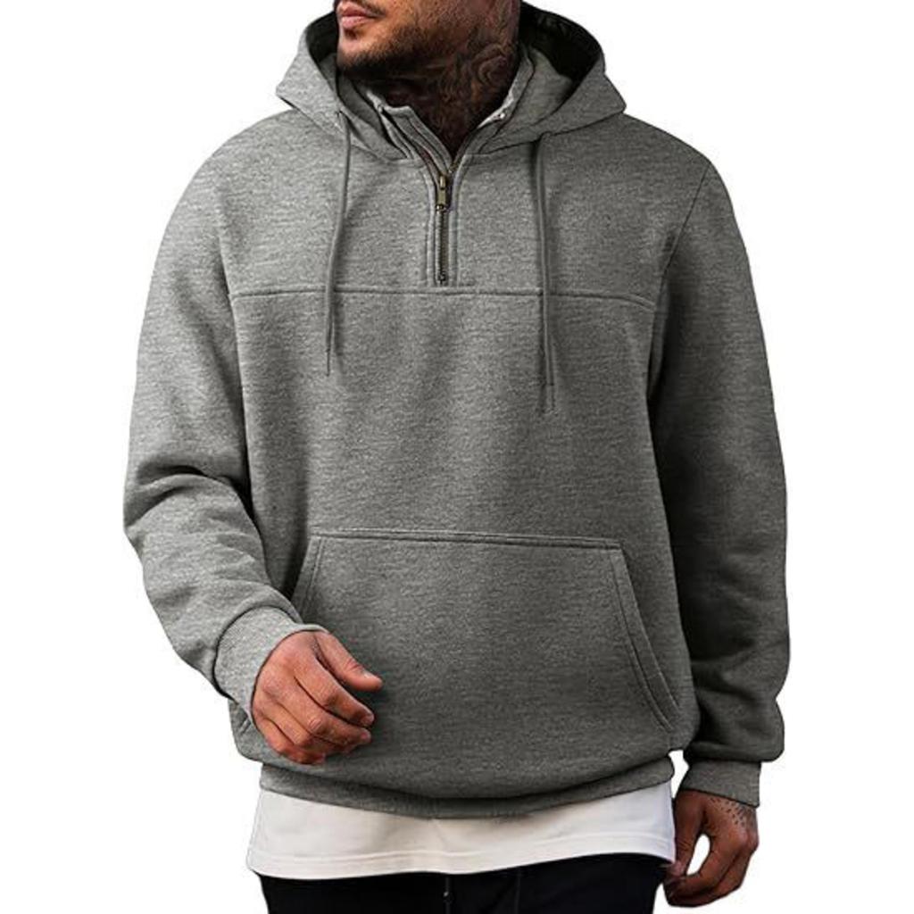 Men's Casual Loose Color Zippered Fleece Hooded Sweatshirt Sports Jacket