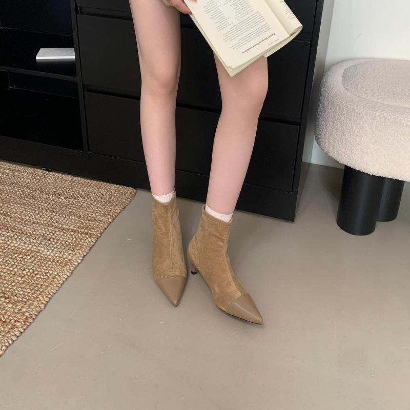 Low-heeled Short Boots Women's New 2025 Autumn and Winter Suede Boots Thin Women's Boots Square-toed Short Boots Design Sense Martin Boots