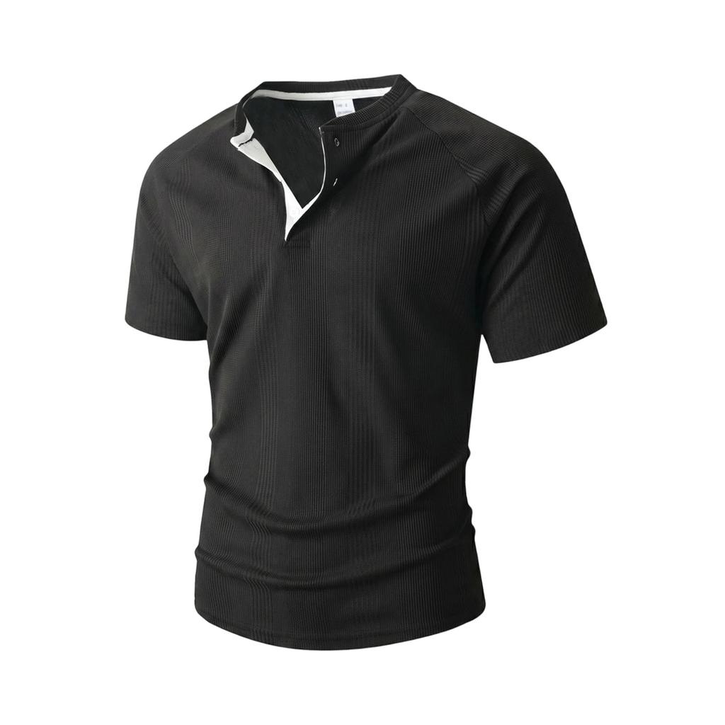 Men's Casual Lightweight Raglan Sleeve Henley Shirt Soft Breathable Fabric Short Sleeve Summer Top Comfortable Fit