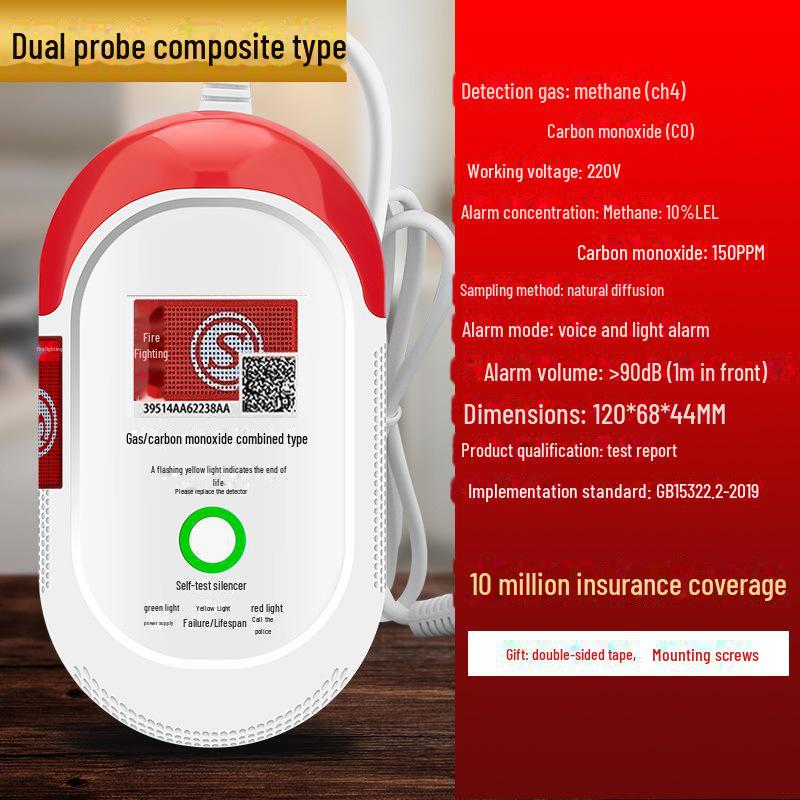 Zasilany bateryjnie wewnętrzny detektor tlenku węgla i gazu