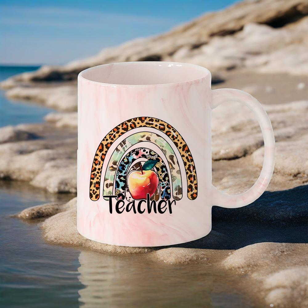 

Teachers Day Lovely Water Mug for Light Blue Mug for Educators Apply Shape Coffee Cup Rainbow Drinkware Back School Use Cups 330ml