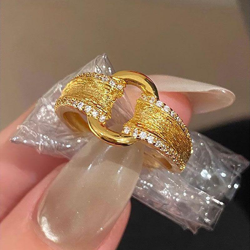 Women s Gold Twist Brushed Ring - Niche Retro Design, High-End Versatile Index Finger Ring Adjustable Opening