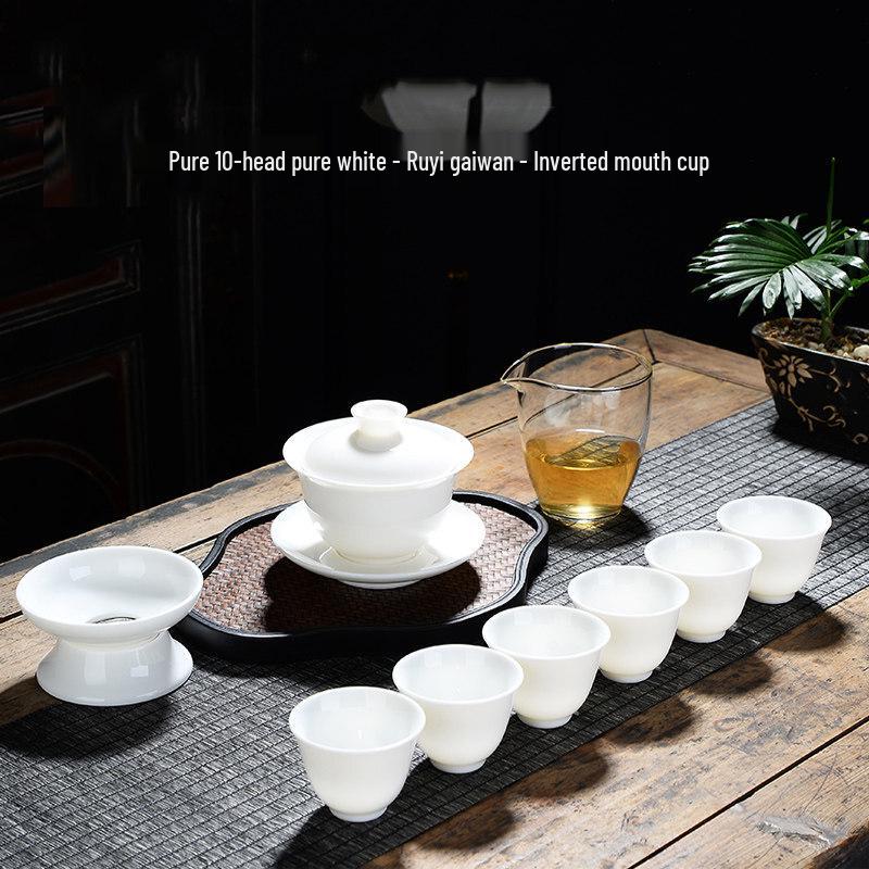Mutton Fat Jade Dehua White Ceramic Gongfu Tea Set