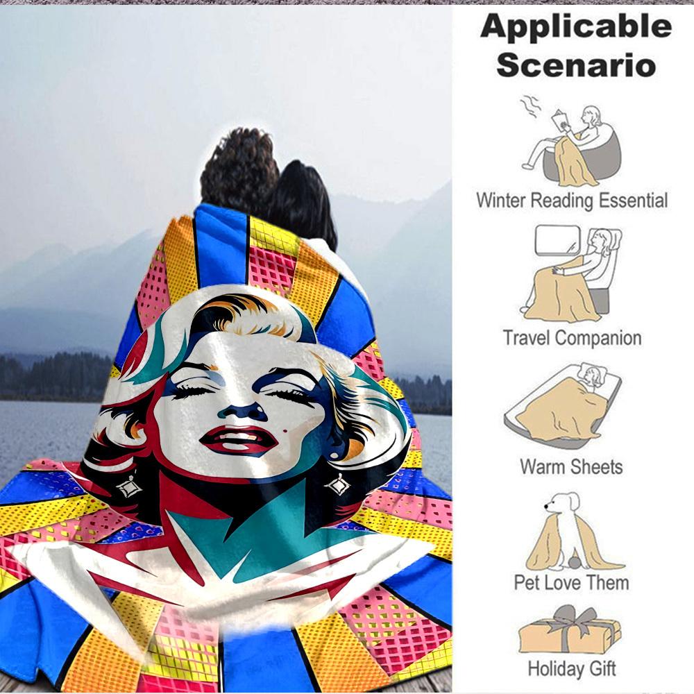 1pc Pop Art Marilyn Monroe Blanket Lightweight Flannel Blanket Throw Blanket For Sofa, Bed, Travel, Camping, Livingroom, Office, Couch