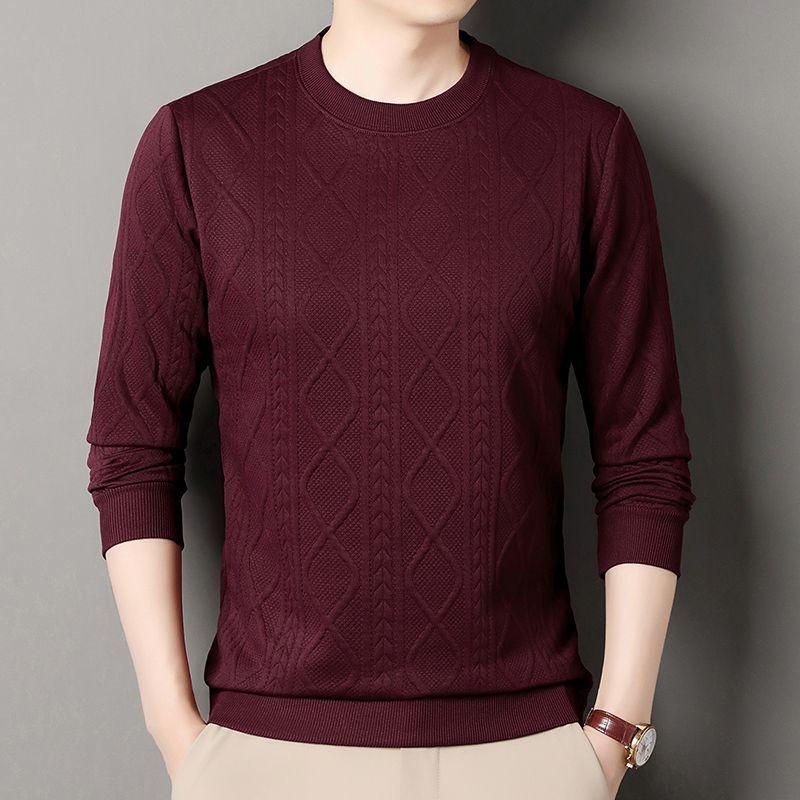 Men's New Autumn Round Neck Jacquard Sweatshirt Long-sleeved T-shirt Knitted Inner Layer