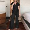 ZANZEA Women Short Sleeve Blouse and Long Pants Casual Two Piece Suit Sets