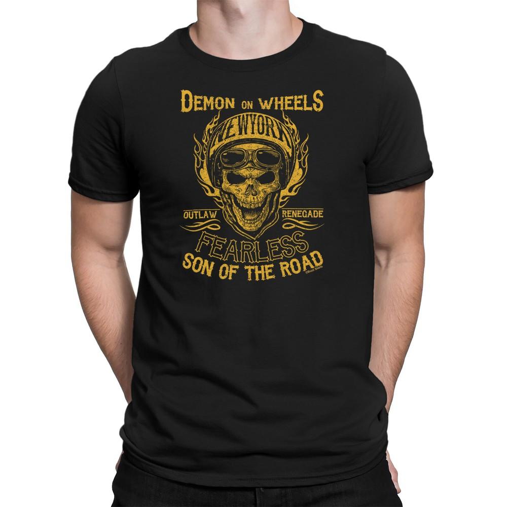 

Mens Biker T-Shirt Motorcycle Bike - Skull Demon On Wheels New York Gift M