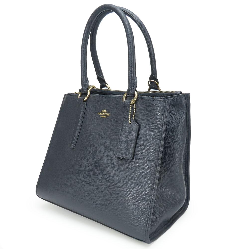 Used COACH Handbag Crosby Carryall F14928 leather Navy 2WAYShoulder