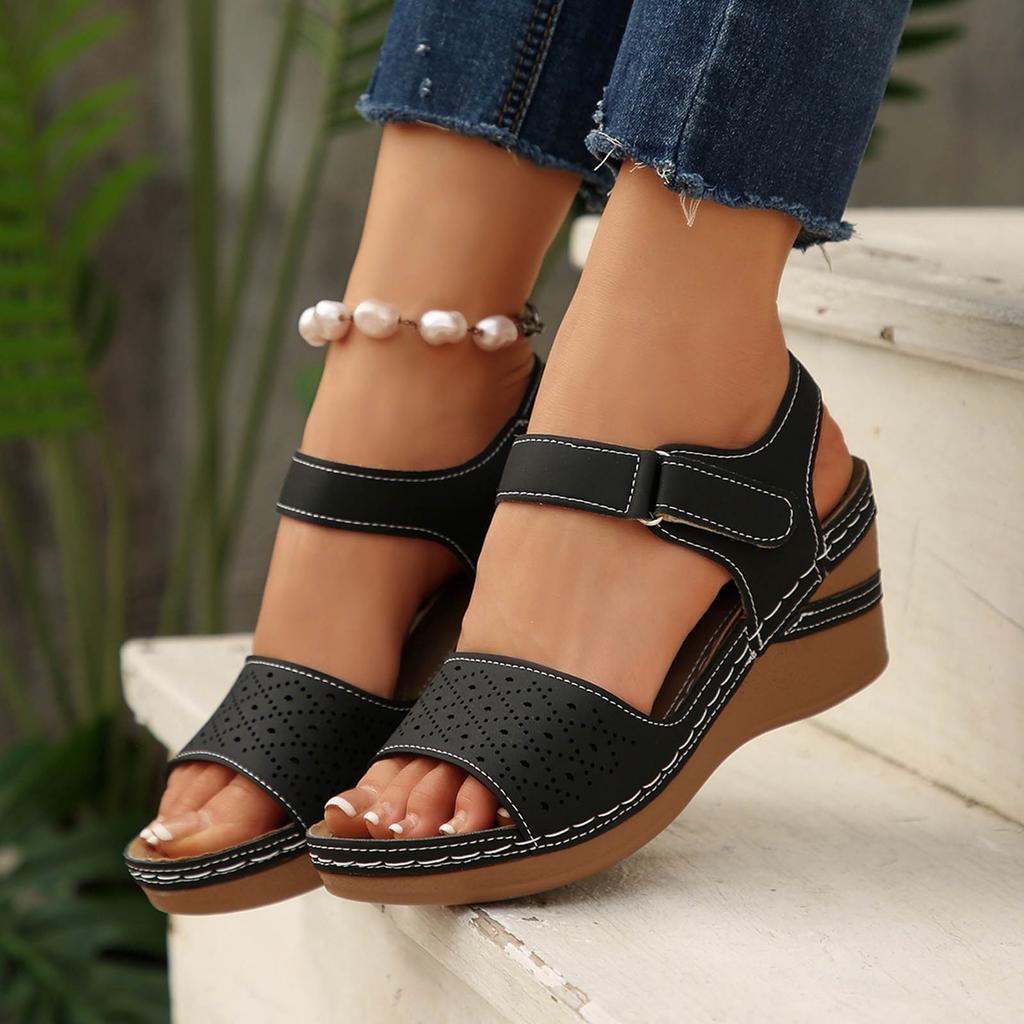 New Platform Wedge Sandals Lightweight Summer Strap Casual Vacation Sandal Increase Height Retro Womens Hollow Design Sandalias