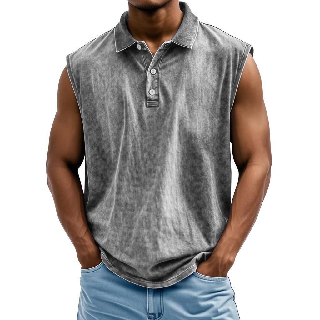 Men's Summer Solid Color Sports Buttons Lapel Vest Men's Sports Casual Vest