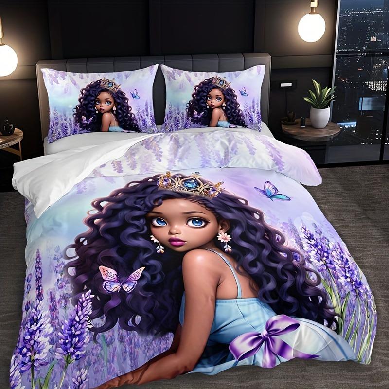Lavender Girl Bedding Set Kawaii Bed Linen Set Single Double Size Home Decor For Girls Kids Cartoon Cute Cat Duvet Cover Set